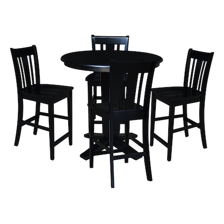 International Concepts 36 in. Solid Wood Round Top Dining Table with 4 Counter Height Stools in Black K46-36RT-23B-S102-4